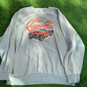 GM Chevrolet Graphic Car Crewneck Sweatshirt Light Green XL